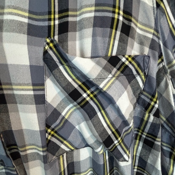 Lane Bryant Plaid Tunic Top Size 28 Blue Gray Black Rayon Long Sleeve - Picture 6 of 16